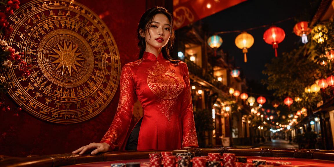Người dùng tại Hà Nội chơi slot game trên thiết bị di động với trang phục áo dài